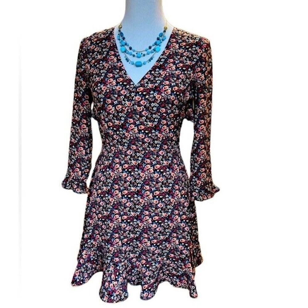 Topshop Women's Size 6 Ditsy Floral V Neck Ruffle Cut Out Back Mini Dress